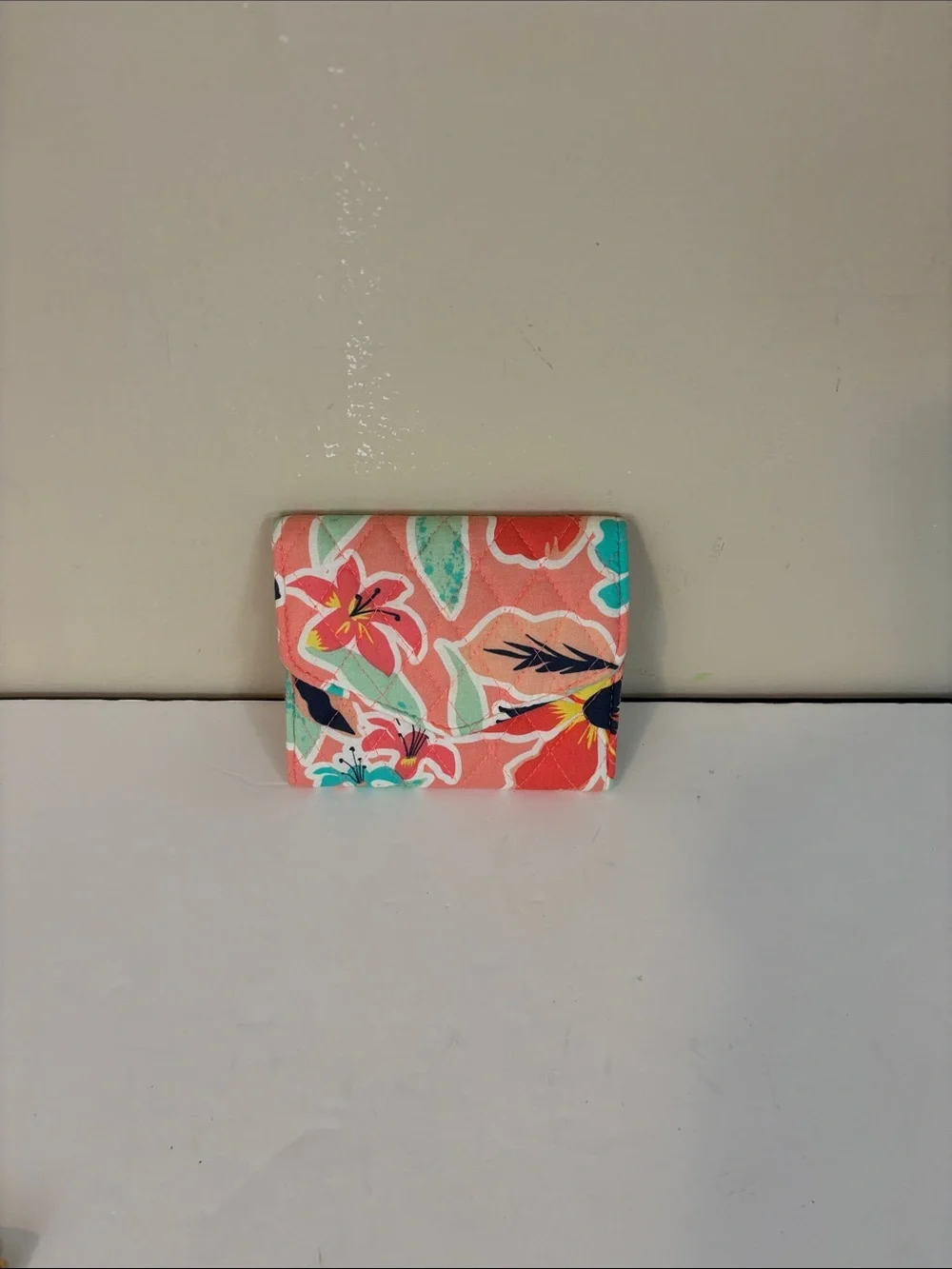 Vera Bradley Mini Quilted Trifold Wallet in Rainforest Lily Coral